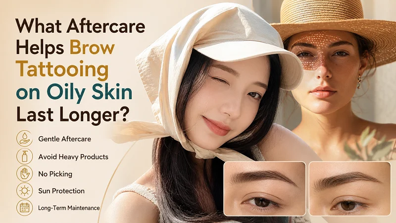 What aftercare helps brow tattooing on oily skin last longer?