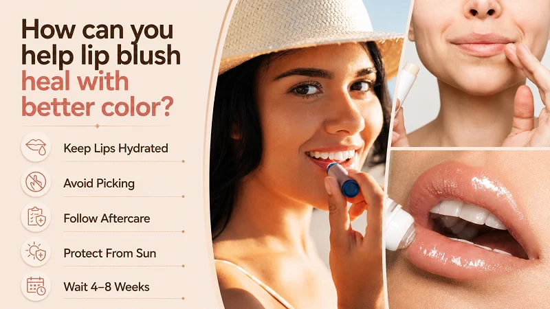 How can you help lip blush heal with better color?