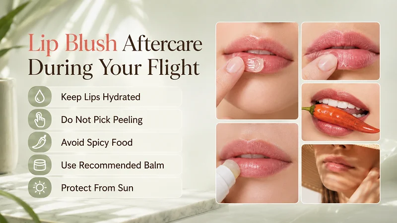 How should you care for your lips during and after the flight?
