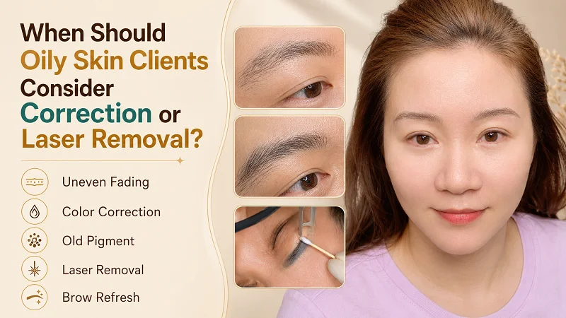 When should oily skin clients consider correction or laser removal?