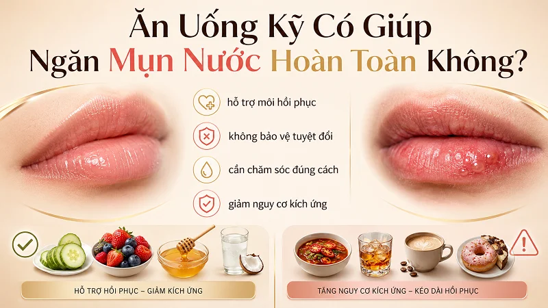 Mụn nước sau khử thâm môi có phải do ăn uống sai không? Mụn nước sau khử thâm môi có phải do ăn uống sai không?