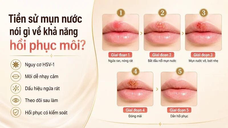 Tiền sử mụn nước cho biết điều gì về nguy cơ hồi phục môi? Tiền sử mụn nước cho biết điều gì về nguy cơ hồi phục môi?