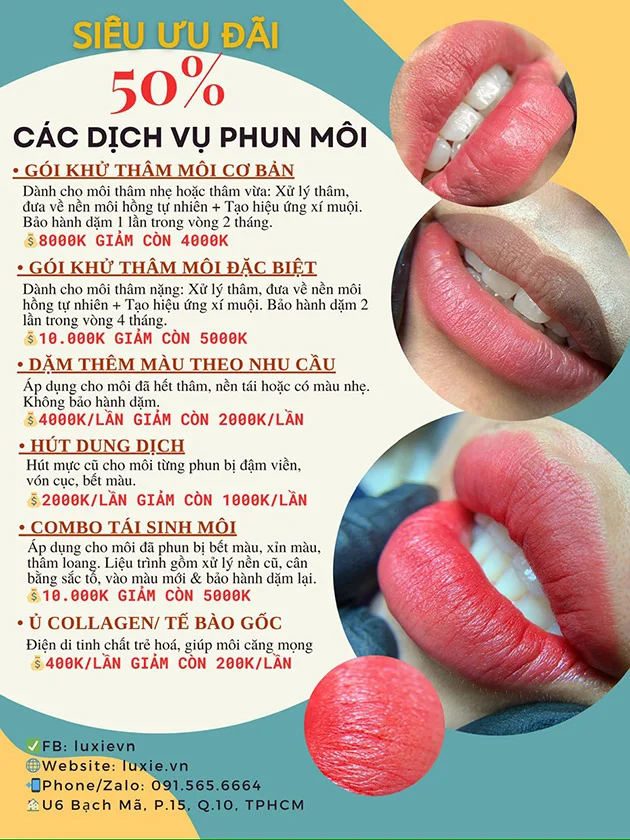 Bảng giá dịch vụ phun xăm lông môi tại Luxie
